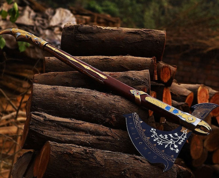 Handmade God of War Leviathan Axe - Kratos Axe Replica | Groomsmen Gift | Halloween & Christmas Present | RA-290
